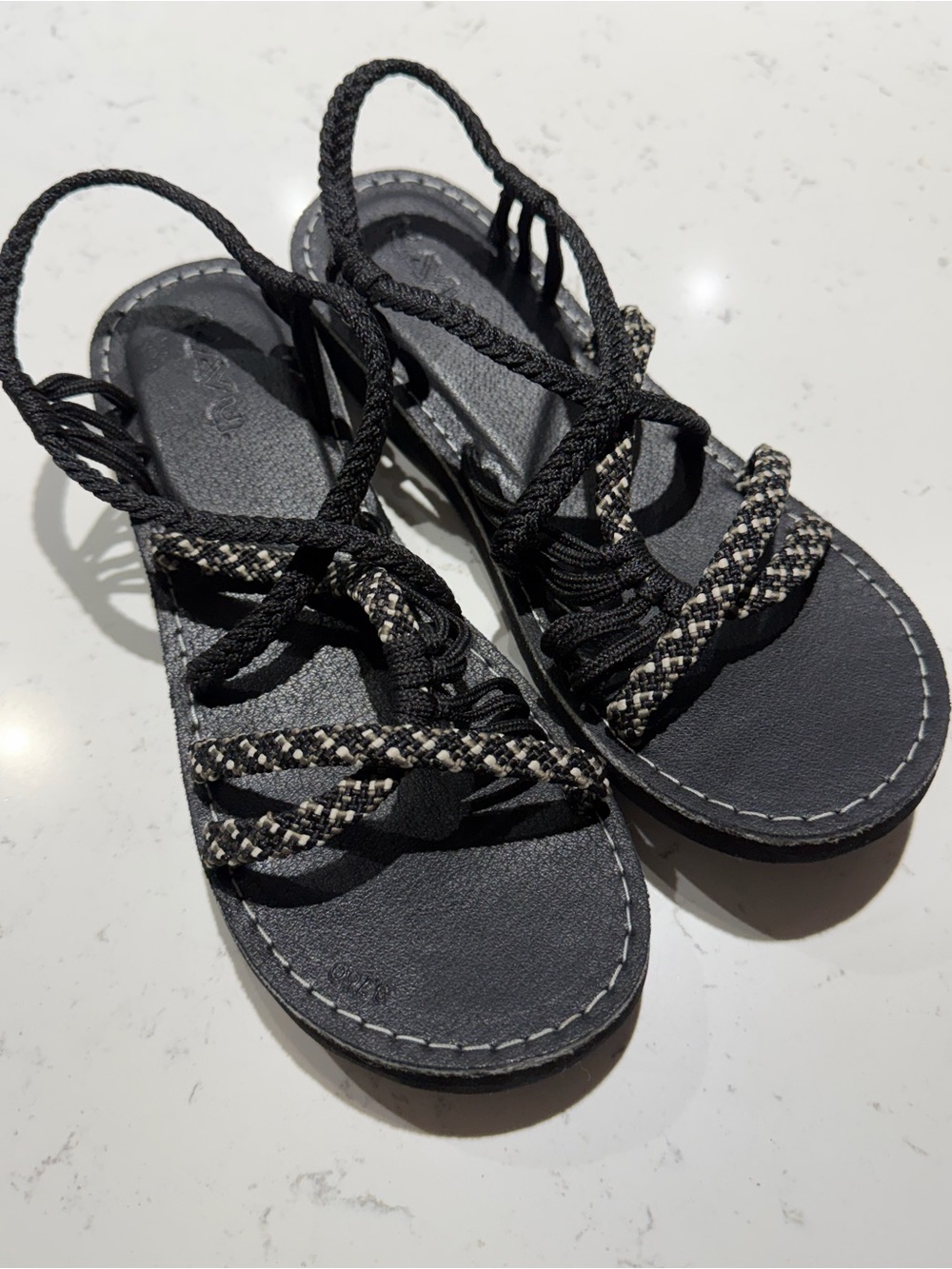 Kacy Black Rope Braided Strap Women’s Sandals - Sz 8